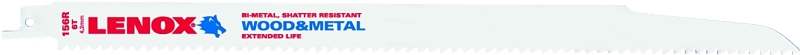 Lenox 20495B156R Reciprocating Saw Blade, Applicable Materials: Non-Ferrous Metal, Wood, 3/4 in W, 12 in L, 6 TPI