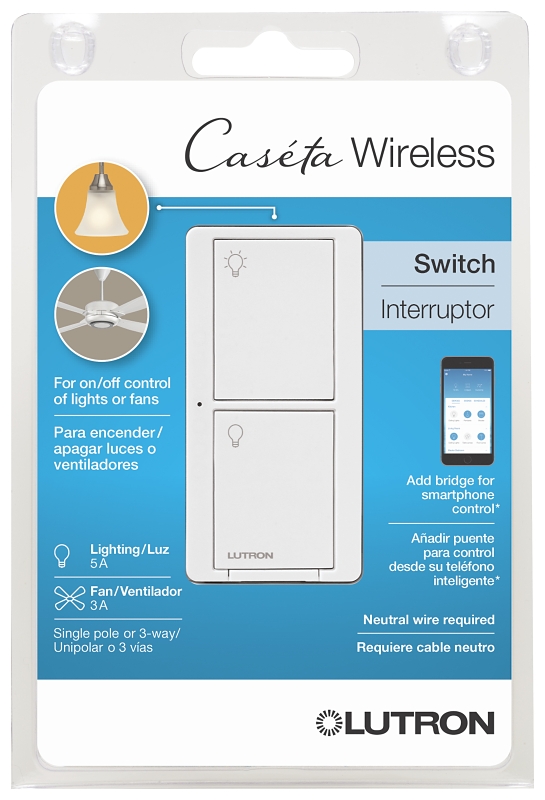 Lutron Caseta PD-5ANS-WH-R Smart Lighting Neutral Switch, 120 V, White