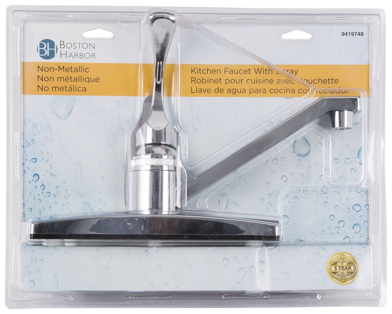 Boston Harbor PF8111A Kitchen Faucet, 1.8 gpm, 1-Handle, ABS, Chrome Plated, Lever Handle