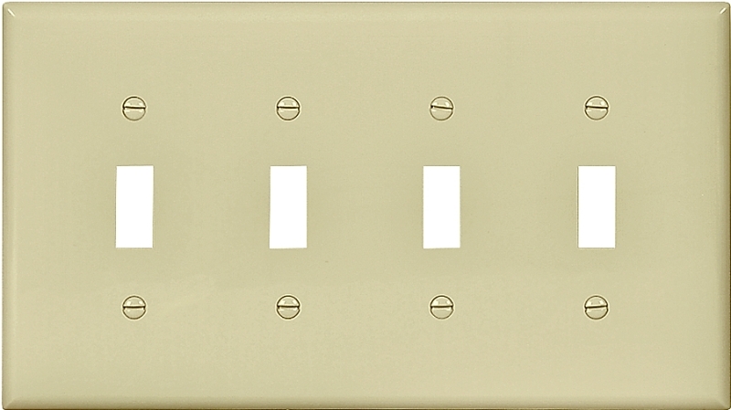 Eaton Wiring Devices PJ4V Wallplate, 4-7/8 in L, 8.56 in W, 4 -Gang, Polycarbonate, Ivory, High-Gloss