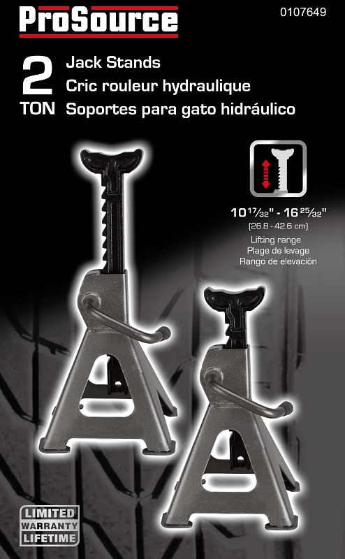 ProSource T210101 Jack Stand, 2 ton, 10-17/32 to 16-25/32 in Lift, Steel, Gray