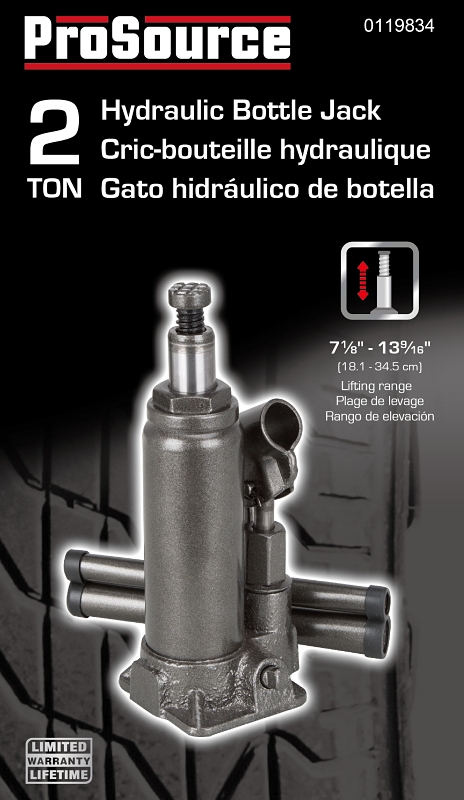 ProSource T010702 Hydraulic Bottle Jack, 2 ton, 7-1/8 to 13-9/16 in Lift, Steel, Gray