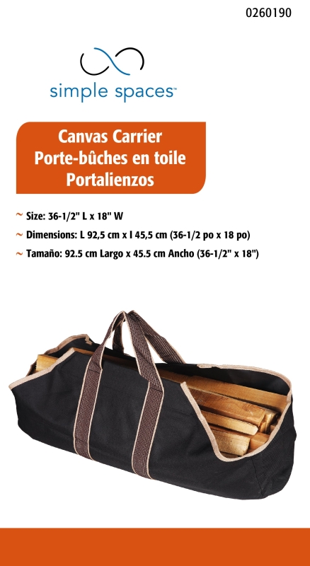 Simple Spaces CPB00010BK3L Wood Bag, 18 in W, 18 in D, 18 in H, Canvas Base, Brown Color