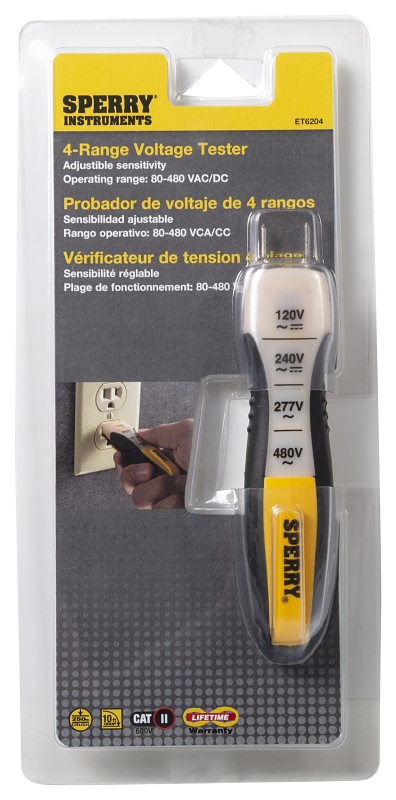 GB ET6204 Tester, 80 to 480 VAC/VDC, LED Display, Functions: Voltage, Yellow