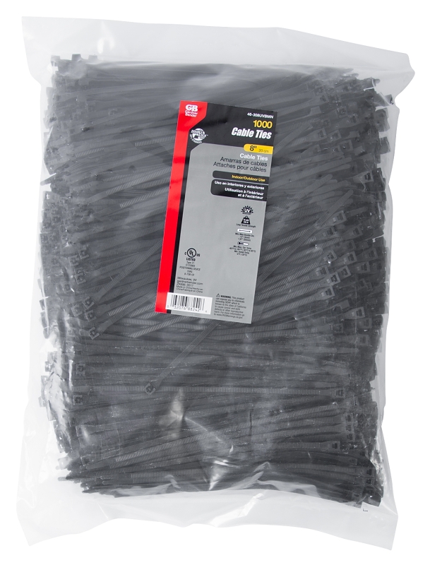 GB 46-308UVBMN Cable Tie, Double-Lock Locking, 6/6 Nylon, Black