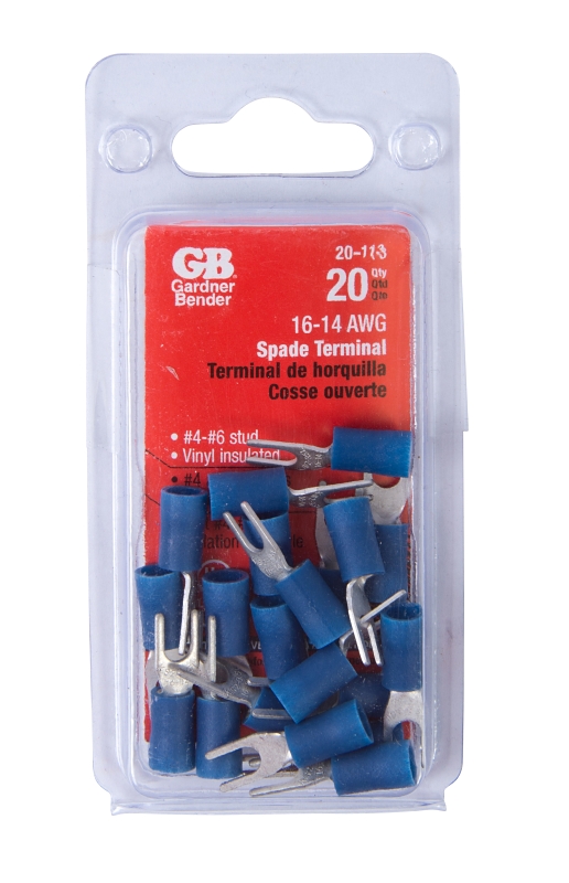 GB 20-113 Spade Terminal, 600 V, 16 to 14 AWG Wire, #4 to 6 Stud, Vinyl Insulation, Blue