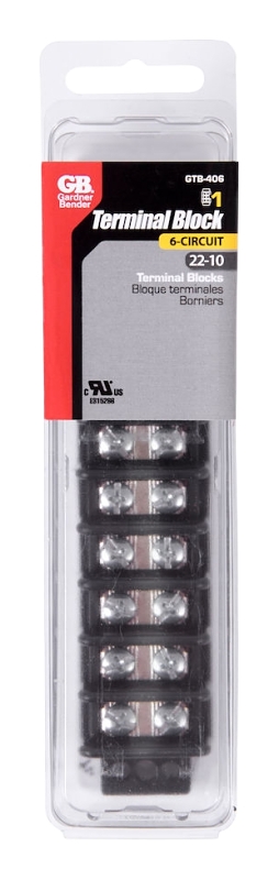 GB GTB-406 Terminal Block, 600 V, 30 A, 6 -Pole, 2 -Row