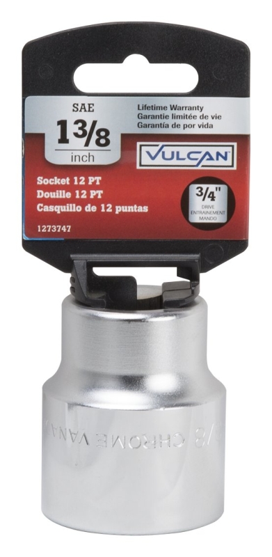 Vulcan MT-SS6044 Drive Socket, 1-3/8 in Socket, 3/4 in Drive, 12-Point, Chrome Vanadium Steel, Chrome