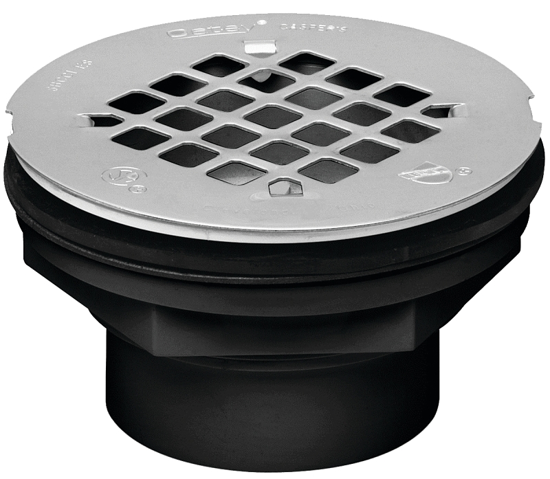 Oatey 42093 Shower Drain, ABS, Black, Specifications: Snap-In Cover Design, Solvent Weld Connection, Round Shape
