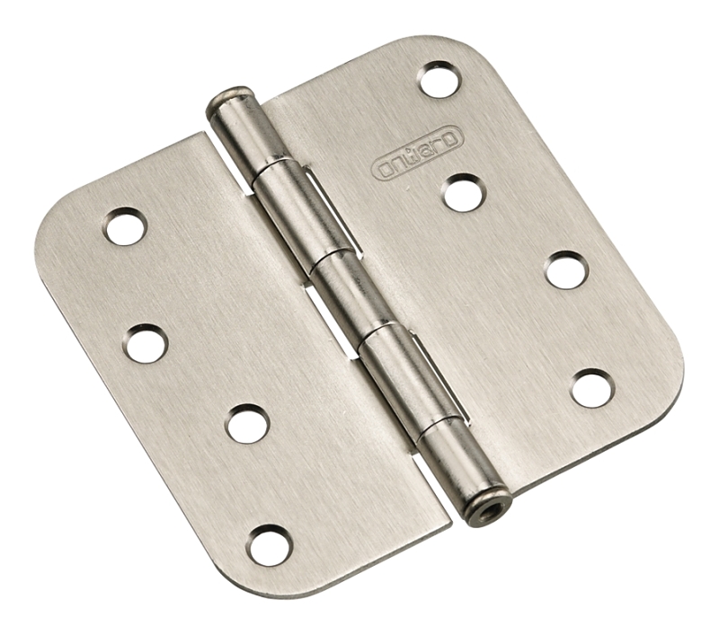 Onward 1822NBB Butt Hinge, 5/8 in Corner Radius, 4 in H Frame Leaf, 3/32 in Thick Frame Leaf, Steel, Brushed Nickel