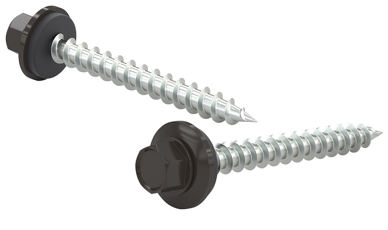 Reliable RSZ Series RSZ9112BRVP Screw, 1-1/2 in L, Hex Drive, Self-Tapping, Type A Point, Neoprene/Steel, Dark Brown