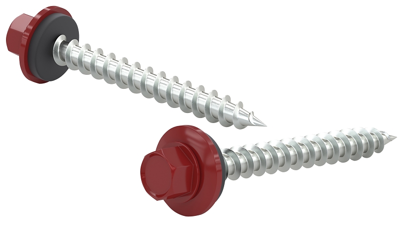 Reliable RSZ Series RSZ9112RVP Screw, 1-1/2 in L, Hex Drive, Self-Tapping, Type A Point, Neoprene/Steel, Bright Red
