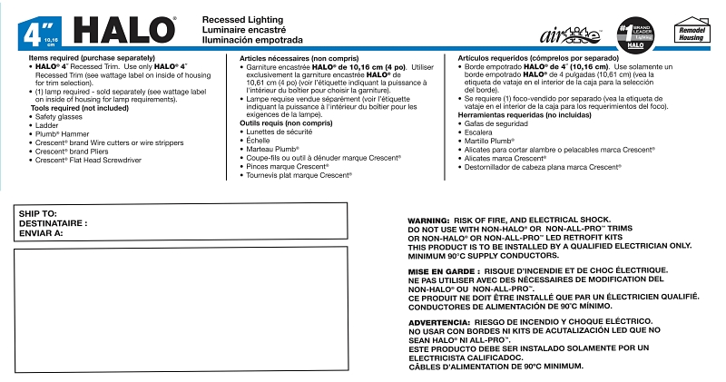 Halo H99RTAT Recessed Housing, 11.88 in L x 4.62 in W x 5 in H Dimensions, Remodel Construction, 4 in Dia Recessed Can