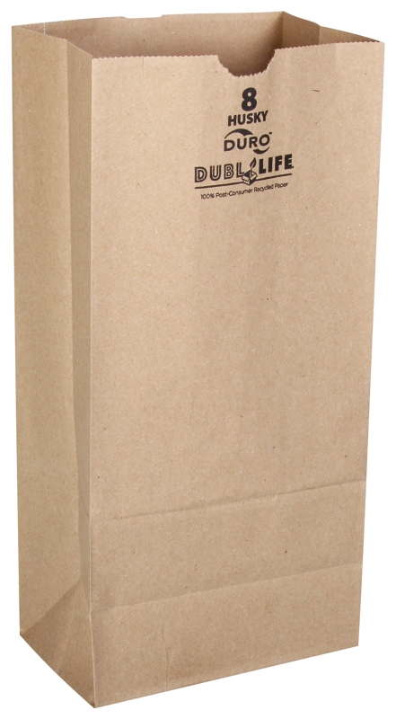 Duro Bag Husky Dubl Lif 70208 Grocery SOS Bag, #8, 6-1/8 in L, 4-1/8 in W, 12-7/16 in H, Recycled Paper, Kraft