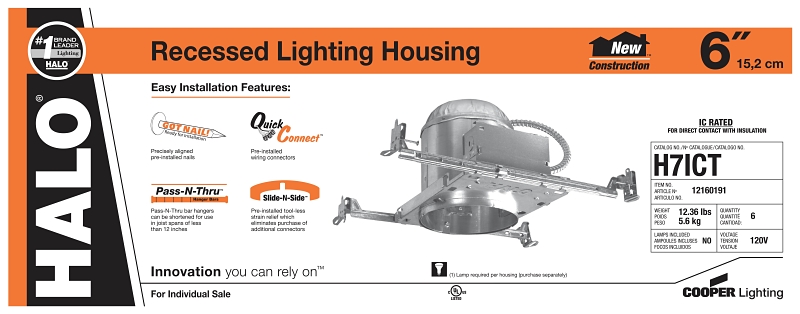 Halo H7ICT Screw Base Housing, 6 in Dia Recessed Can, Aluminum