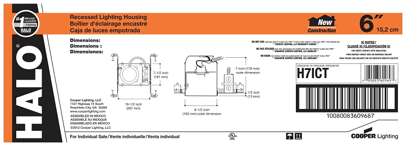 Halo H7ICT Screw Base Housing, 6 in Dia Recessed Can, Aluminum