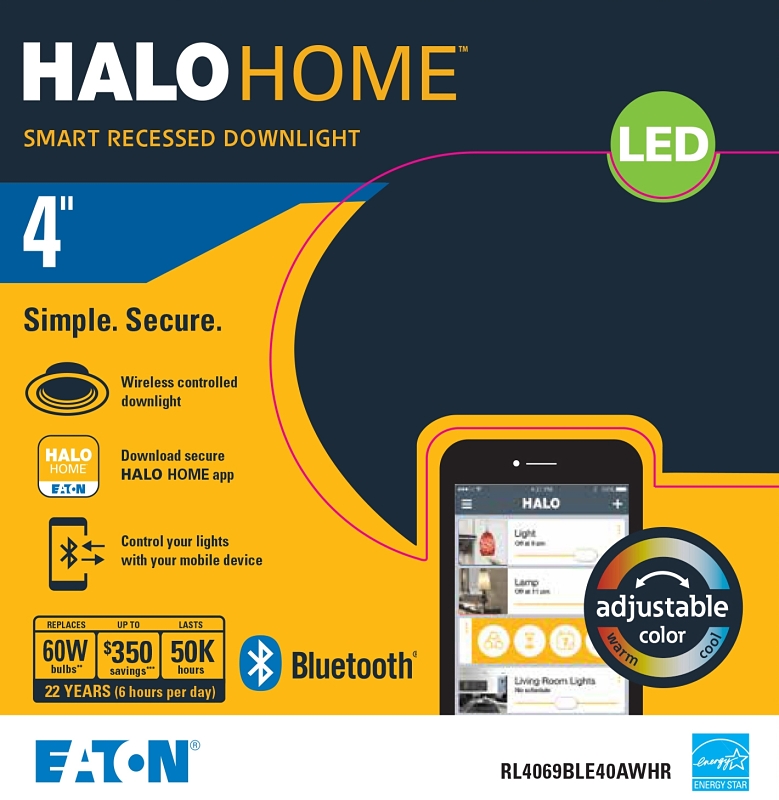 Halo RL4 Series RL4069BLE40AWHR Downlight, 8 W, 120 to 277 V, LED Lamp, Aluminum, Matte White Baffle