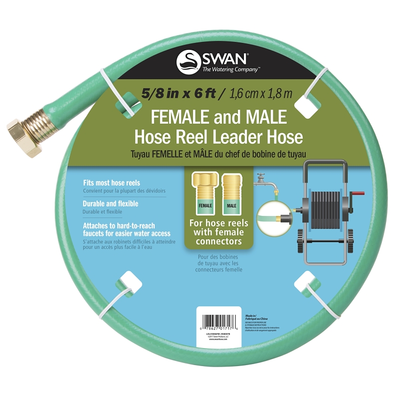 Swan CLOLH5806FM Leader Hose, 5/8 in, 6 ft L, Female x Male, PVC, Green