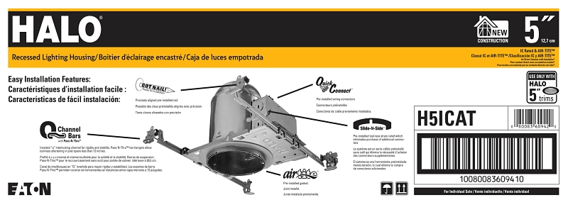 Halo H5ICAT Light Housing, 5 in Dia Recessed Can, Aluminum