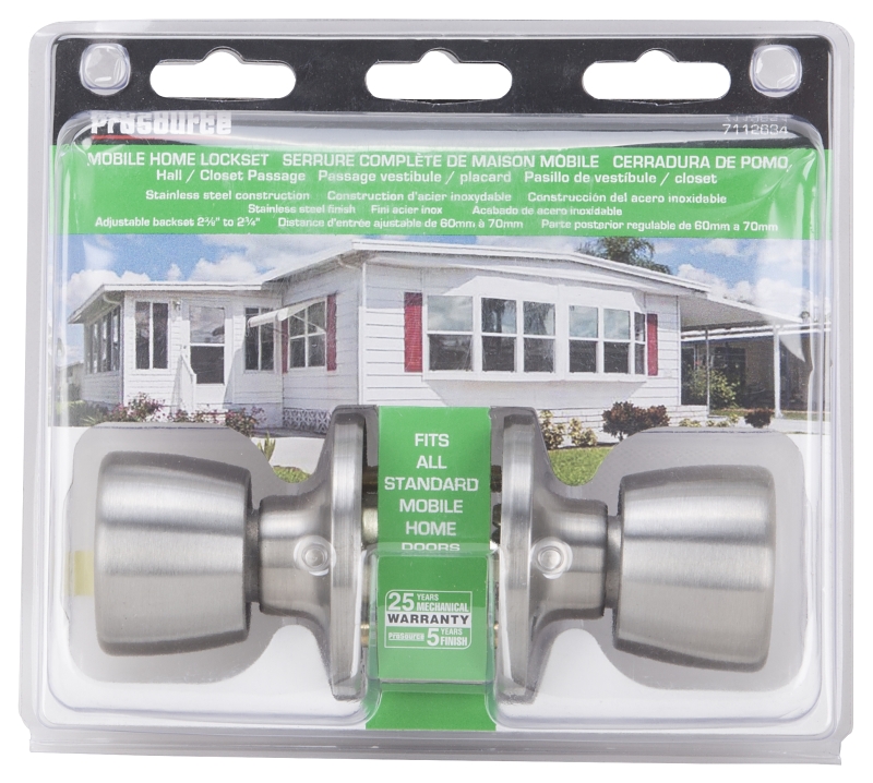 ProSource T-5764SS-PS Passage Knob, Metal, Stainless Steel, 2-3/8 to 2-3/4 in Backset, 1-3/8 to 1-3/4 in Thick Door