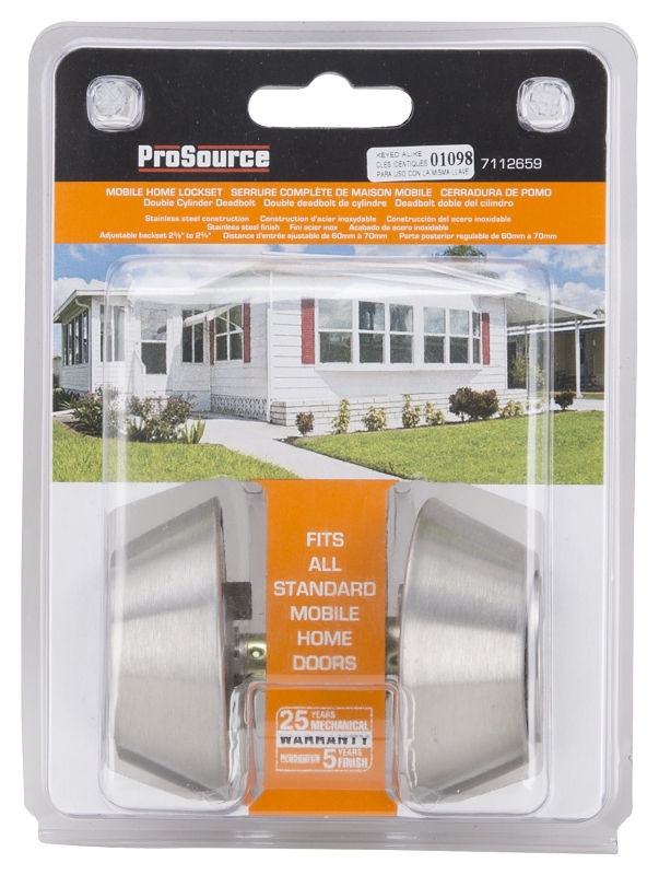 ProSource T-D102SS Deadbolt, 3 Grade, Stainless Steel, 2-3/8 to 2-3/4 in Backset, KW1 Keyway