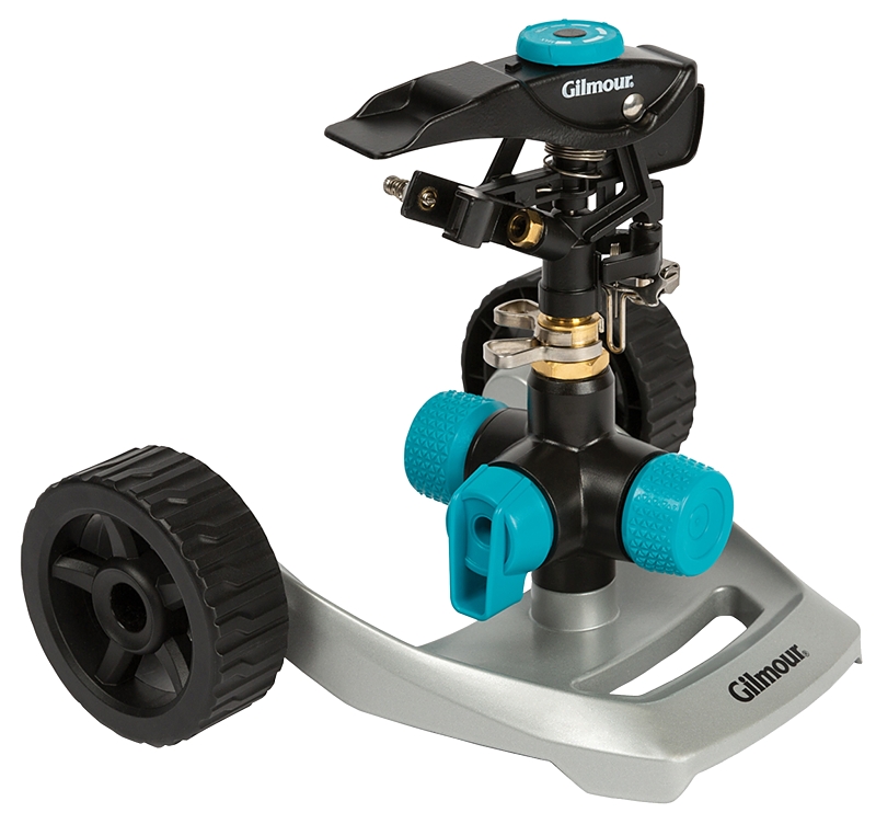 Gilmour 831673-1001 Lawn Sprinkler with Wheeled Base, 43 ft, Circular, Metal