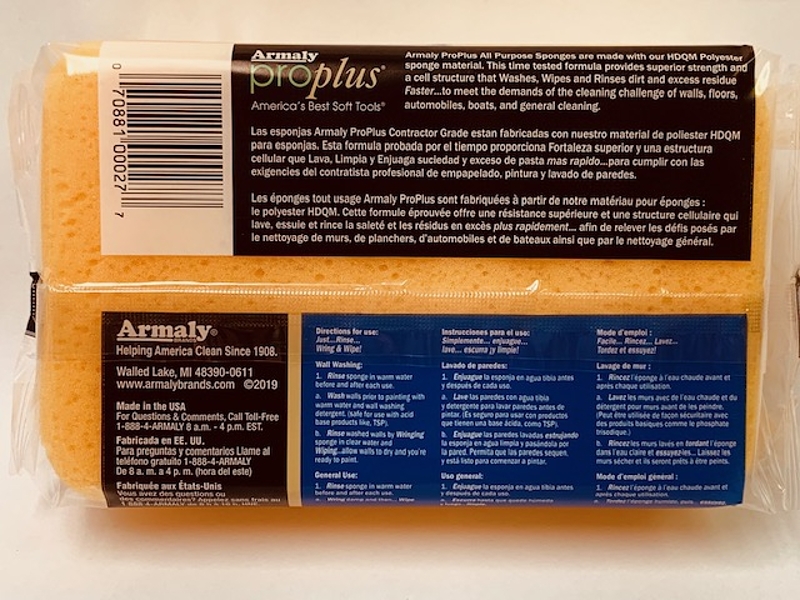 Armaly ProPlus 00027 Large Economy Sponge, 7 in L, 4-1/2 in W, 2-2/5 in Thick, Polyester, Yellow