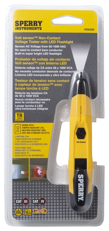Sperry Instruments VD6508 Detector with Flashlight, LED Display, Functions: AC Voltage, Yellow