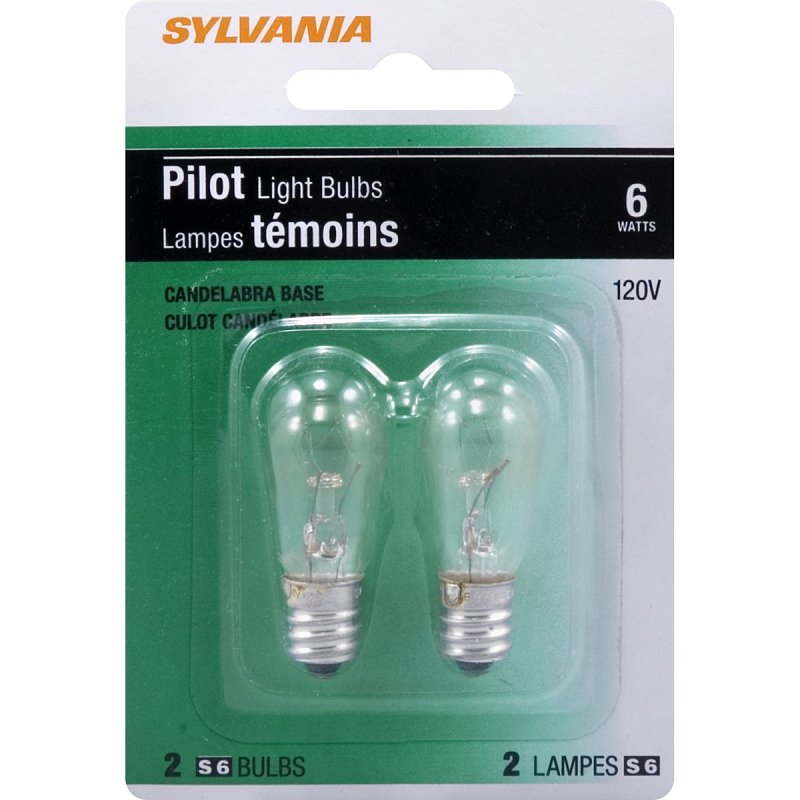 Sylvania 16962 Incandescent Bulb, 6 W, S6 Lamp, Candelabra E12 Lamp Base, 40 Lumens, 2850 K Color Temp