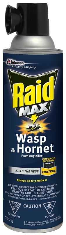 Raid Max 624136 Wasp and Hornet Killer, Liquefied Gas, Spray Application, Outdoor, 500 g, Aerosol Can