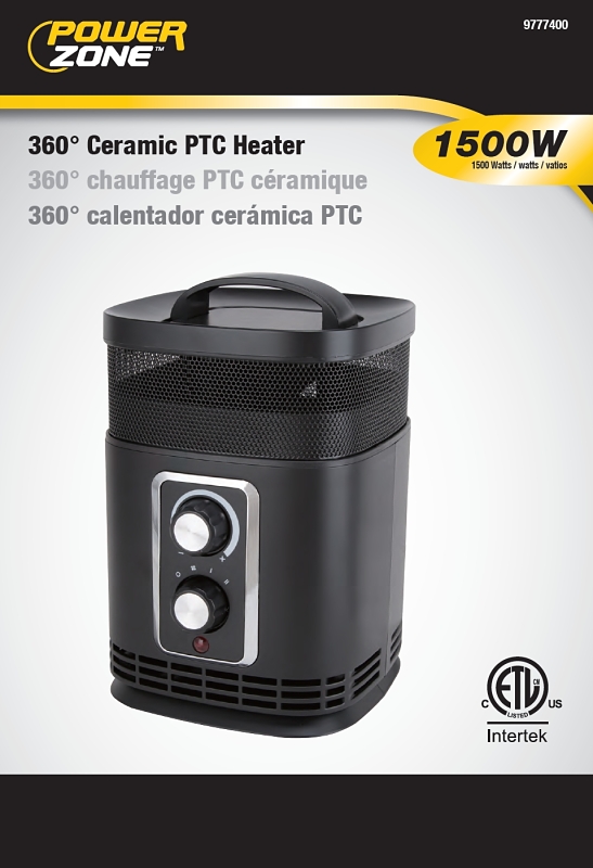 PowerZone PTC-156 360 deg Ceramic PTC Heater, 12.5 A, 120 V, 750/1500 W, 1500 W Heating, Black