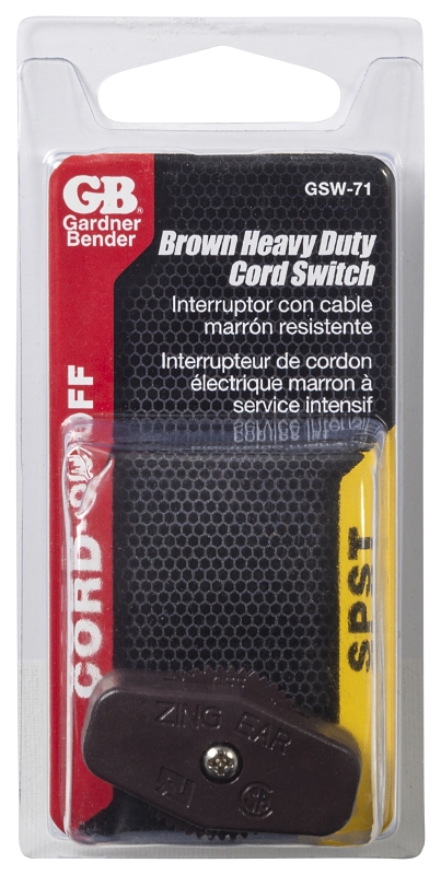 Gardner Bender GSW-71 Cord Switch, 3, 6 A, 125/250 VAC, Brown