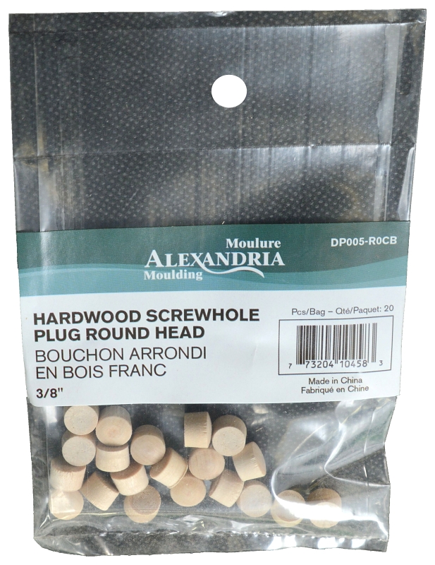 ALEXANDRIA Moulding DP005-R0CB Round Head Screw Hole Plug, 3/8 in Dia, Wood