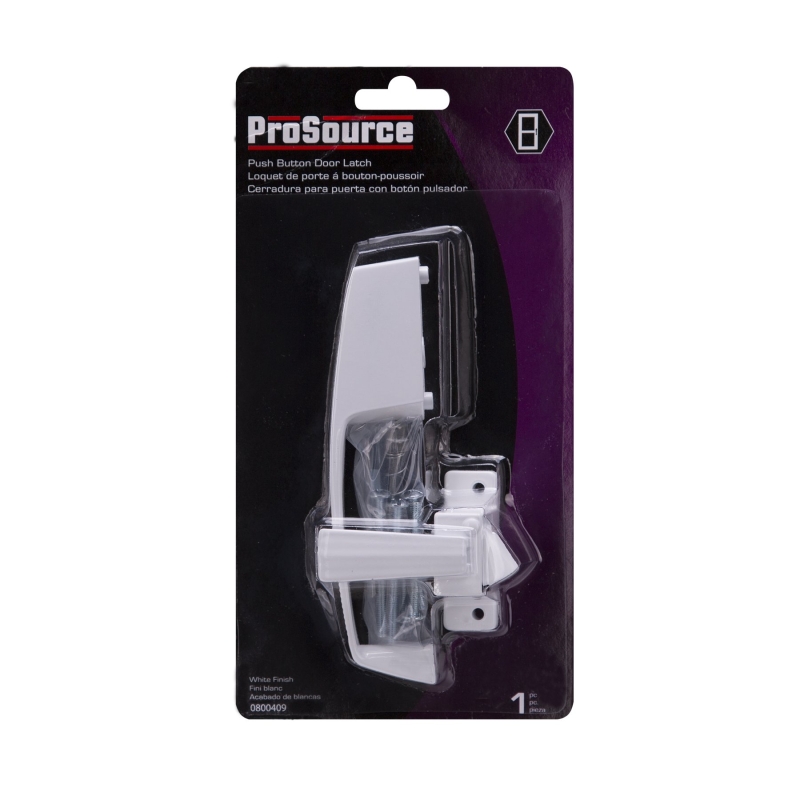 ProSource 47015-UW-PS Pushbutton Latch, Zinc, White, 5/8 to 1-1/2 in Thick Door, 5/8 in Backset