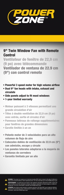 PowerZone BP2-9A Reversible Fan, 120 V, 9 in Dia Blade, 12-Blade, 3-Speed, Touch Panel and Remote Control, White