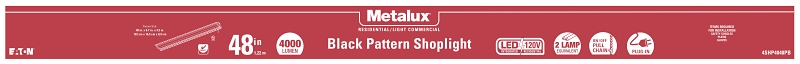 Metalux 4SHP4040PB Shop Light, 120 V, 40 W, LED Lamp, 4153 Lumens Lumens, 4000 K Color Temp, Black, Suspended Mounting