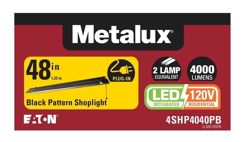 Metalux 4SHP4040PB Shop Light, 120 V, 40 W, LED Lamp, 4153 Lumens Lumens, 4000 K Color Temp, Black, Suspended Mounting