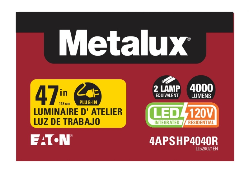 Metalux 4APSHP4040R Shop Light, 120 V, 40 W, 1 -Lamp, LED Lamp, 4300 Lumens, 4000 K Color Temp, Aluminum Fixture
