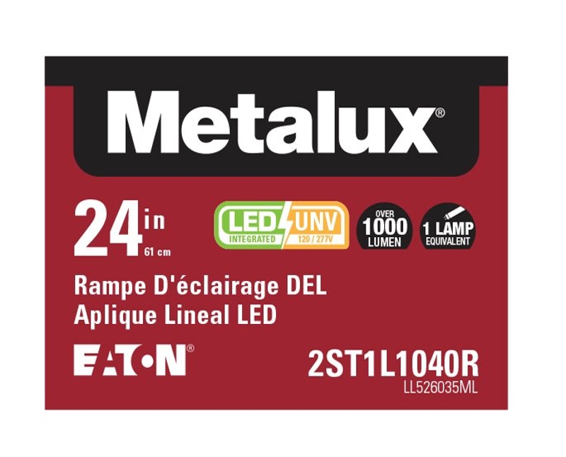 Metalux 2ST1L1040R Linear Single Lens Striplight, 0.04/0.08 A, 120 to 277 V, 9.8 W, 1-Lamp, LED Lamp, 4000 K Color Temp