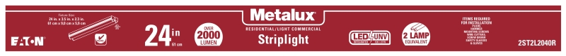 Metalux 2ST2L2040R Strip Light, 120/277 V, 19.4 W, LED Lamp, 2298 Lumens, 4000 K Color Temp, 50,000 hr Average Life