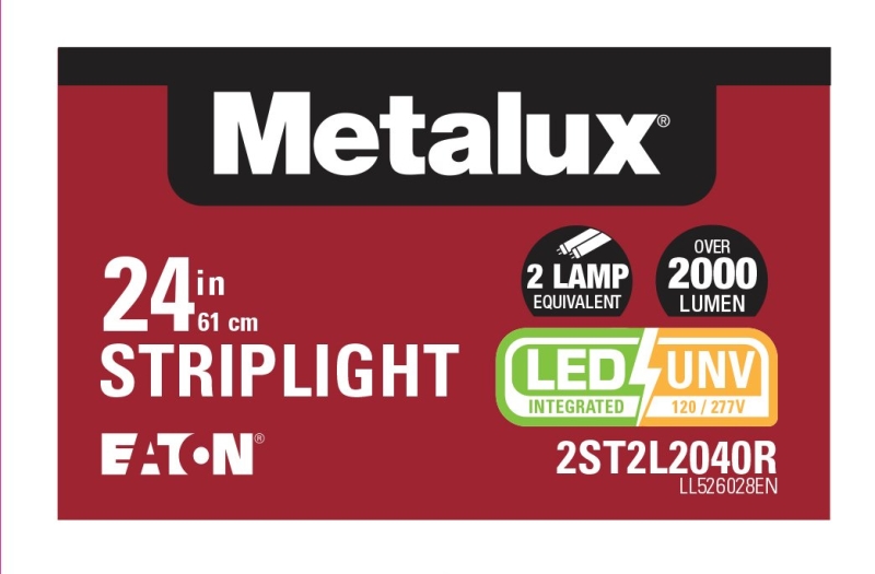 Metalux 2ST2L2040R Strip Light, 120/277 V, 19.4 W, LED Lamp, 2298 Lumens, 4000 K Color Temp, 50,000 hr Average Life
