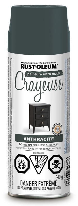 Rust-Oleum 302821 Chalk Spray Paint, Ultra Matte, Charcoal, 340 g, Can