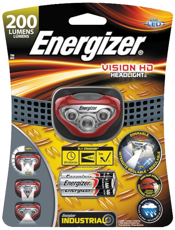 Energizer HDBIN32E Headlight, AAA Battery, Alkaline Battery, LED Lamp, 300 Lumens Lumens, 50 m Beam Distance, Red