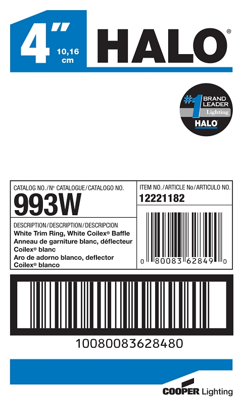 Halo Coilex 993W Baffle Trim Ring, Aluminum Body, White