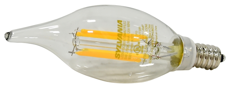 Sylvania ULTRA LED 79766 LED Bulb, 5 W, Candelabra Lamp Base, B10 Lamp, 500 Lumens, 2700 K Color Temp