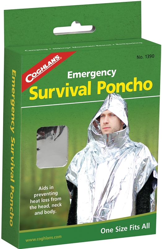 COGHLAN'S 1390 Emergency Survival Poncho, Metallized Aluminum/Polyethylene