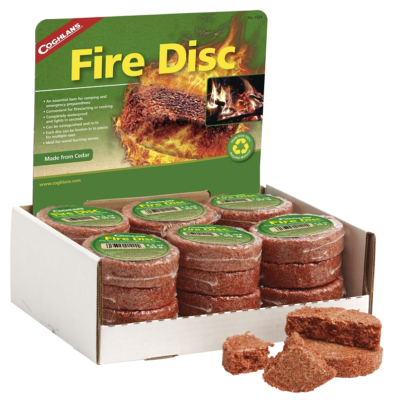 COGHLAN'S 1424 Fire Disc, 30 min Total Burning, Composition Paraffin, Cedar Sawdust, Solid, Reddish Brown