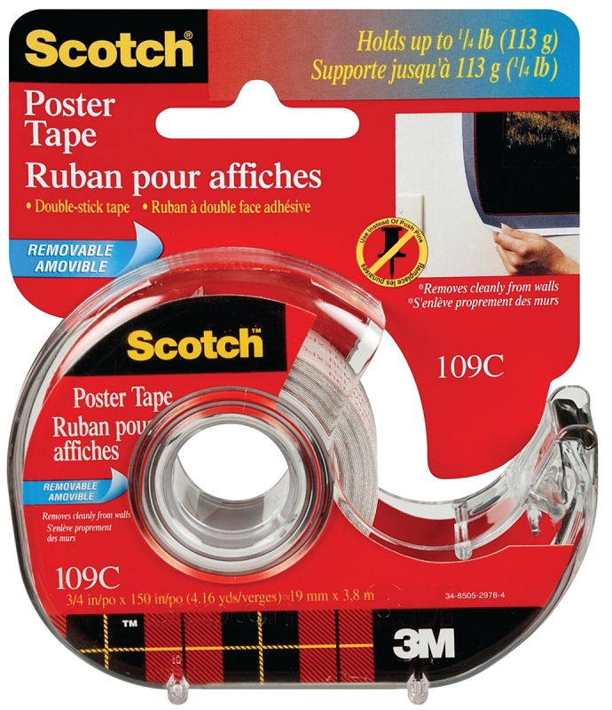 Scotch 051141-37728 Removable Poster Tape, 150 in L, 3/4 in W, Clear