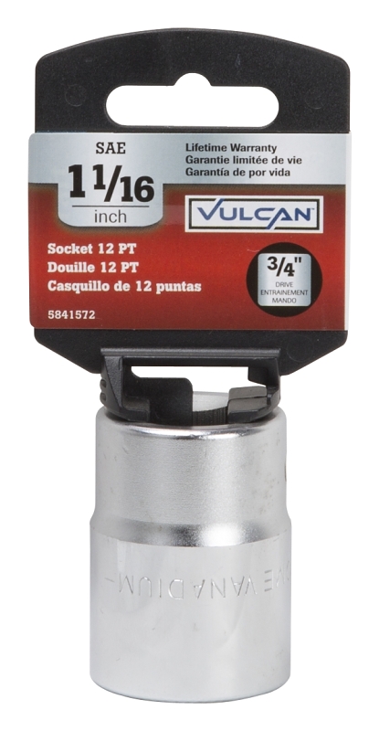 Vulcan MT-SS6034 Drive Socket, 1-1/16 in Socket, 3/4 in Drive, 12-Point, Chrome Vanadium Steel, Chrome
