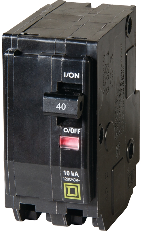 Square D QO QO240C Circuit Breaker, Mini, 40 A, 2 -Pole, 120/240 VAC, 48 VDC, Plug Mounting, Black